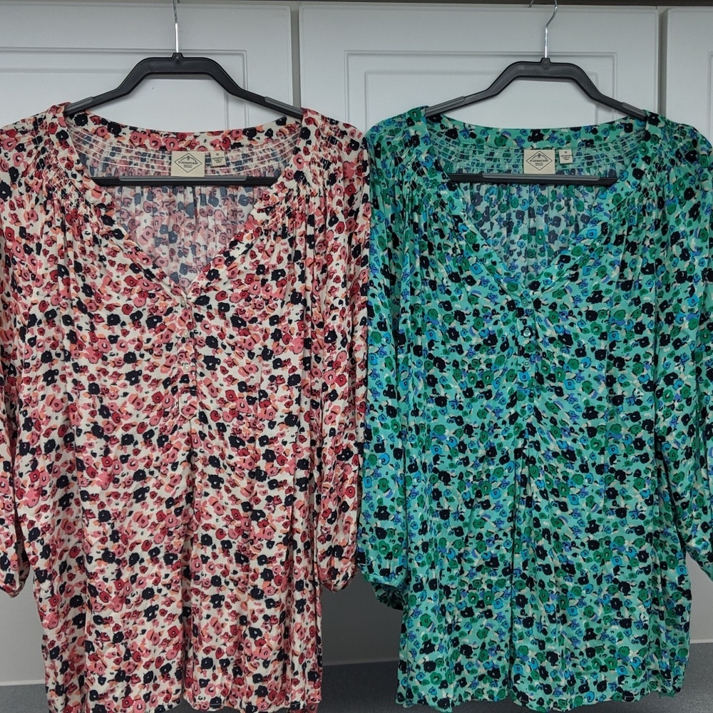 2FER! St. John's Bay 1X Pink, Teal Blouse
